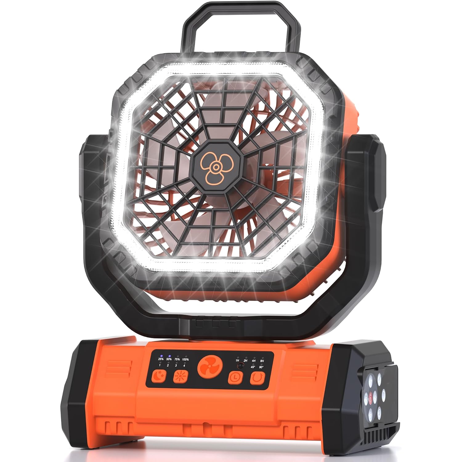 Portable Rechargeable Fan 20000Mah, Camping Fan With Led Light & Remote, Usb C Cordless Battery Powered, 4 Speeds Timer Hanging Hook For Travel Tent Outdoor Essentials - Orange
