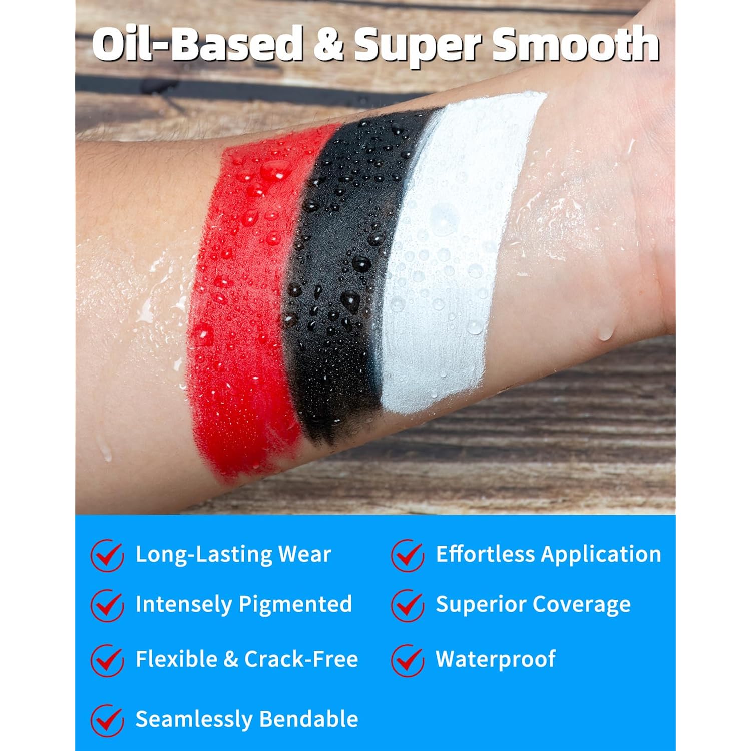 3 Colors Oil Based Face Body Paint Set With 6 Brushes, White Black Red Clown Makeup Kit For Halloween Goth Pennywise Joker Devil Zombie Vampire Skeleton Sfx Cosplay Stage, Non Toxic For Kids & Adults