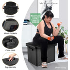 Docsafe Storage Ottoman With Lock,Fireproof Folding Ottoman Foot Rest Stool Storage Chest With Storage Safe For Important Documents,Waterproof 17 Inches Short Ottoman Foot Stool With Handles,Black