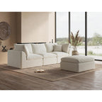 110" Cloud Sectional Couches For Living Room, Convertible L-Shape Couch With Ottoman, 3 Seater Modular Sectional Sofa, Warm White