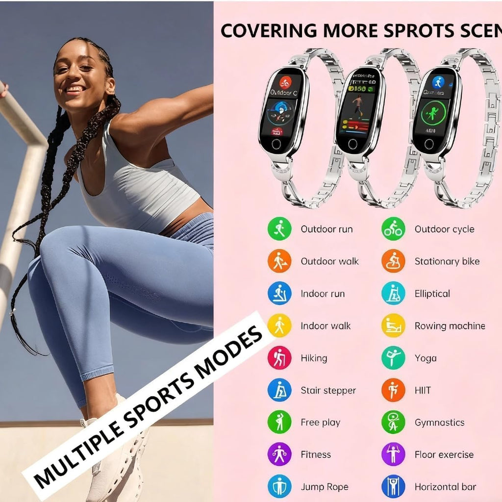 Fitness Tracker Watch Fashionable Women's Smartwatch Female Menstrual Period Reminder - Heart Rate and Blood Pressure Monitoring IP67 Waterproofing USB Magnetic Charging (Style 1)