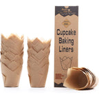 Bake Choice 200Pcs Natural Tulip Cupcake Liners For Baking Cups Unbleached European Parchment Paper Tulip Muffin Liners, Cupcake Wrapper For Party, Christmas