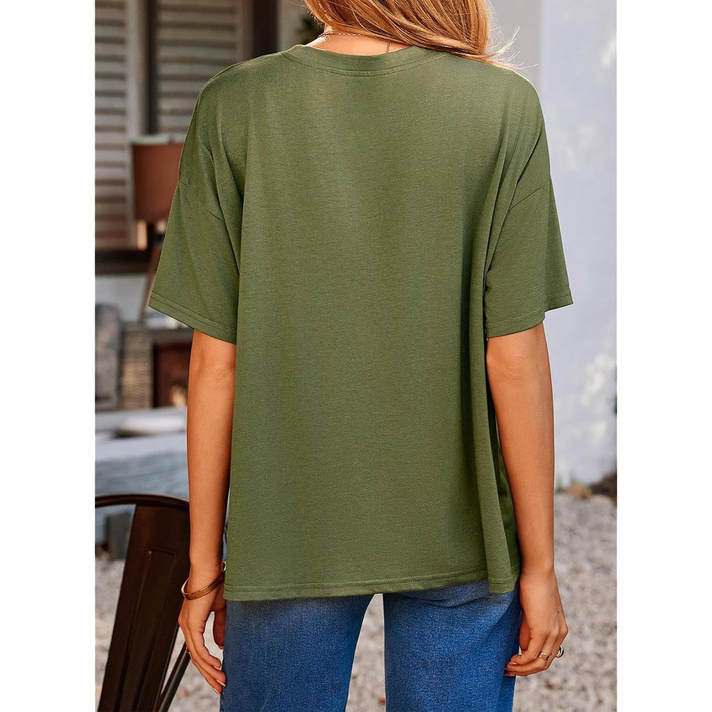 Dokotoo Womens Tops Cute Lace Summer Short Sleeve 2026 Oversized Casual T Shirts Lace Pockets