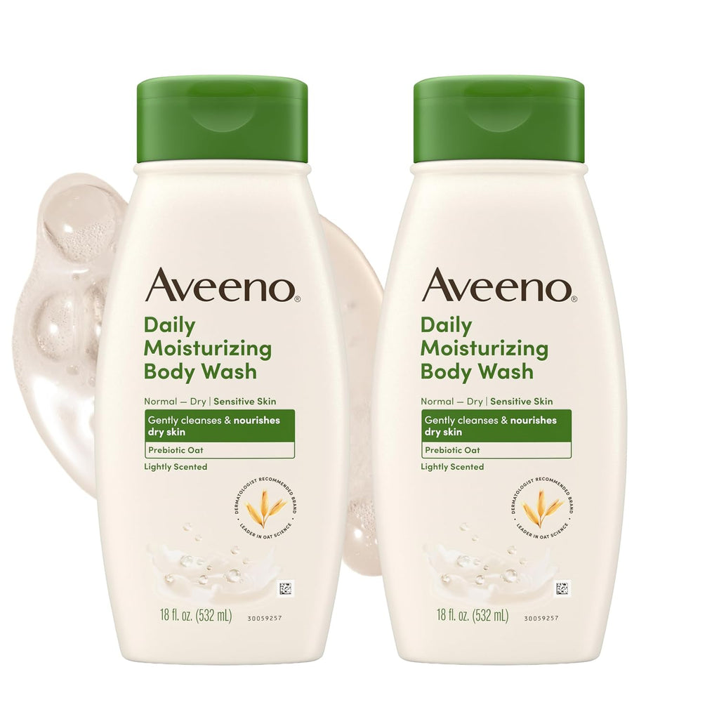 Aveeno Daily Moisturizing Body Wash For Normal To Dry And Sensitive Skin Formula With Prebiotic Oat, Lightly Scented, 18 Fl Oz (2 Pack)