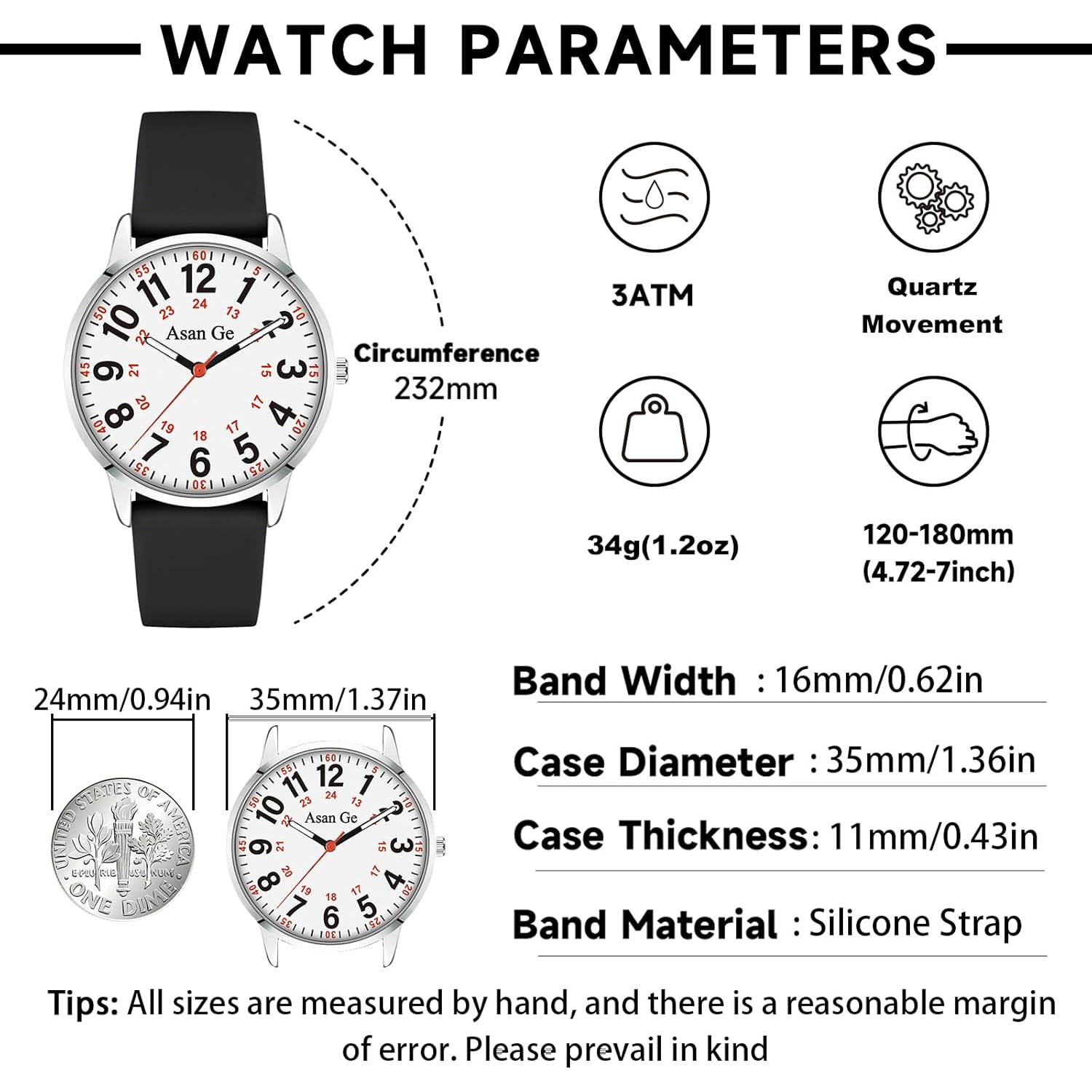 Asan Ge Watches for Women, Fashion 3ATM Waterproof Minimalist Lightweight Easy-to-Read Analog Silicone Watch Suitable for Daily Work, Leisure, Outdoors