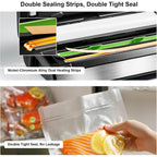 Gasbye 95kPa Precision Vacuum Sealer Machine, Double Heat Seal for Dry/Moist Food, Easy-Lock Handle, Built-in Bag Storage & Cutter, Progress Display, Pulse Mode, Removable Drip Tray, Silver