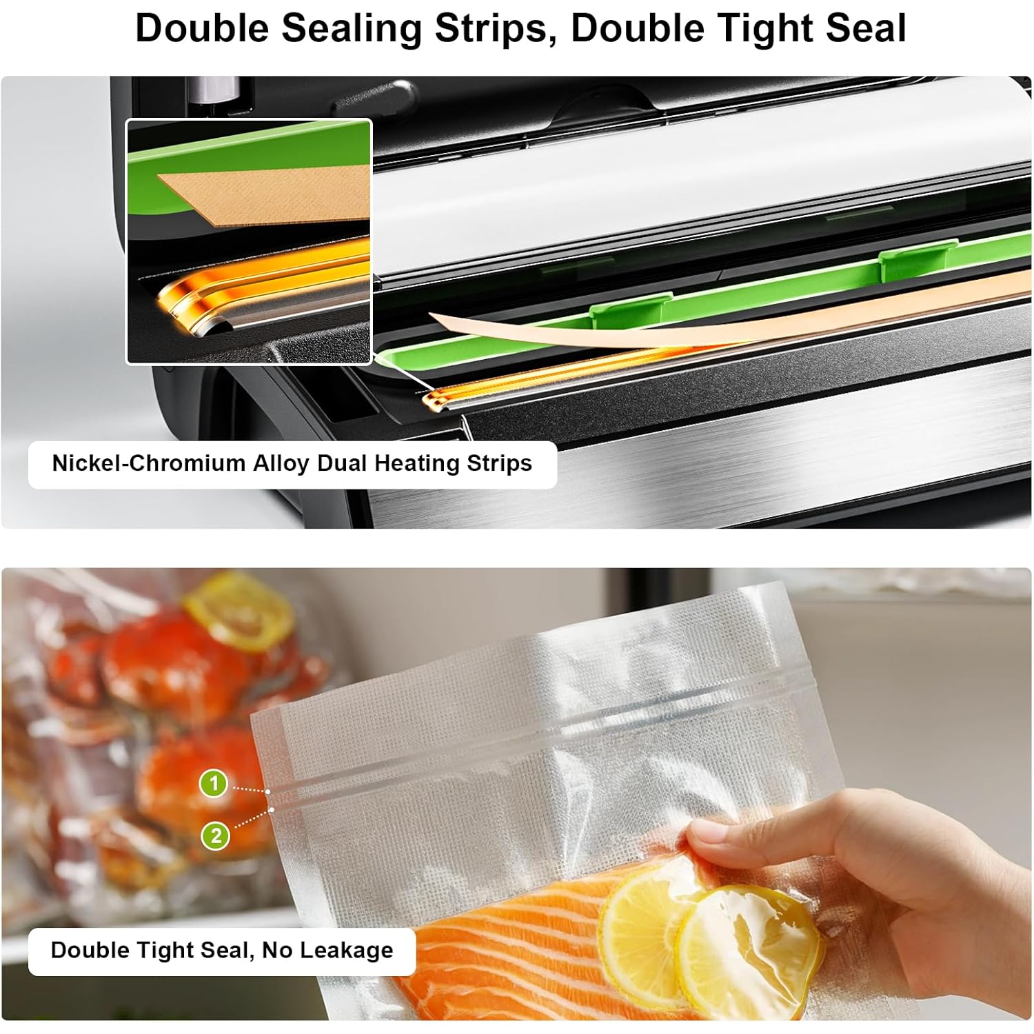 Gasbye 95kPa Precision Vacuum Sealer Machine, Double Heat Seal for Dry/Moist Food, Easy-Lock Handle, Built-in Bag Storage & Cutter, Progress Display, Pulse Mode, Removable Drip Tray, Silver
