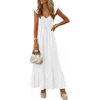 Prettygarden Women'S 2026 Summer Casual Maxi Dresses Cap Sleeve V Neck Smocked Long Pockets Party Sundress Vacation Outfits