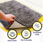 Muddy Mat® | Super Water Absorbent Door Mat Indoor, Microfiber Quick Dry Chenille Entryway Rug, Slip Resistant Front Door Mat, Indoor Mats For Entryway, Machine Washable Pet Rug, Grey 30"X19"