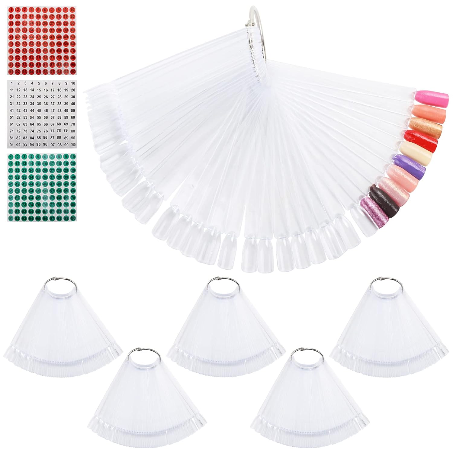 300 Pcs Nail Swatch Sticks with Number Stickers for Color Display, Clear Square-shaped Nail Polish Sample Swatches with Ring