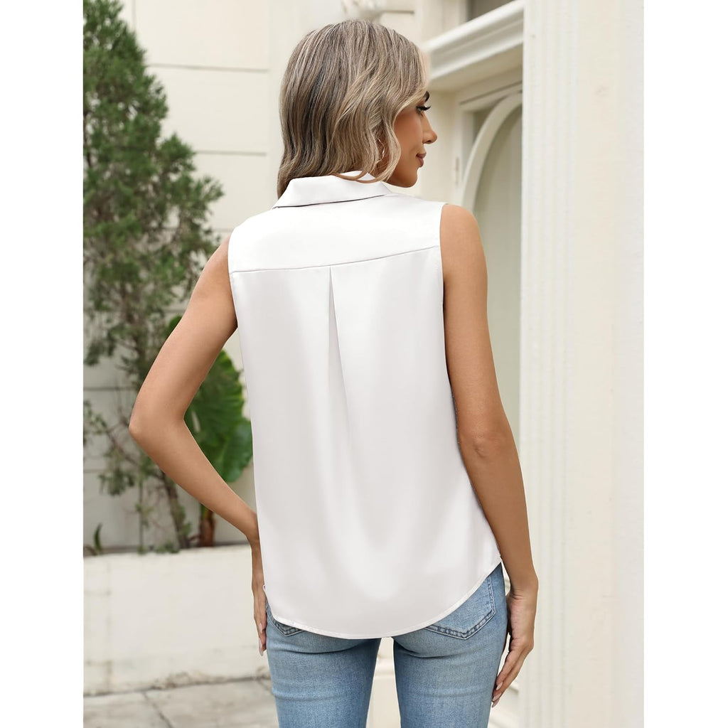 Zeagoo Womens Satin Blouse Sleeveless Silk Tank Tops Button Down Shirts Business Casual Outfits 2026