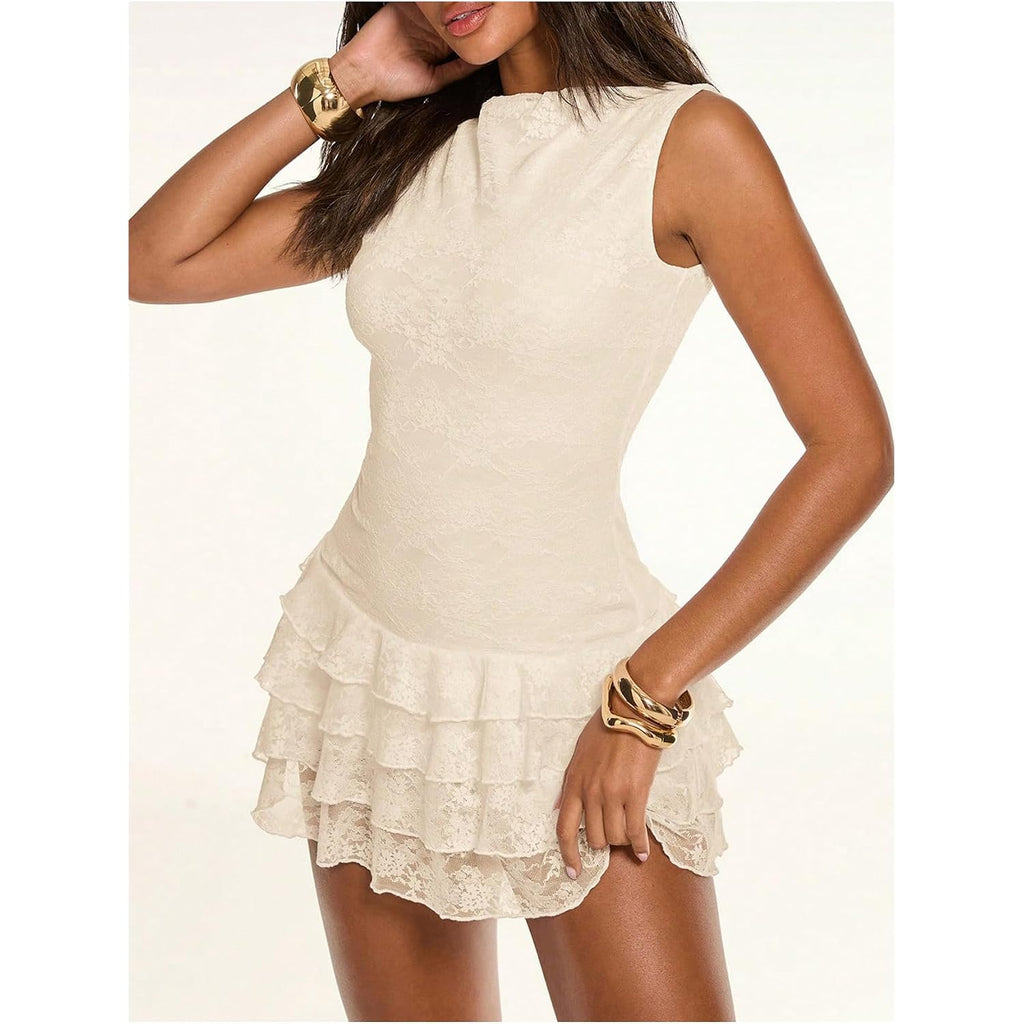 Floerns Women'S Western Tank Dress Sleeveless Lace Layered Hem Cowboy Music Festival Mini Dresses Without Belt