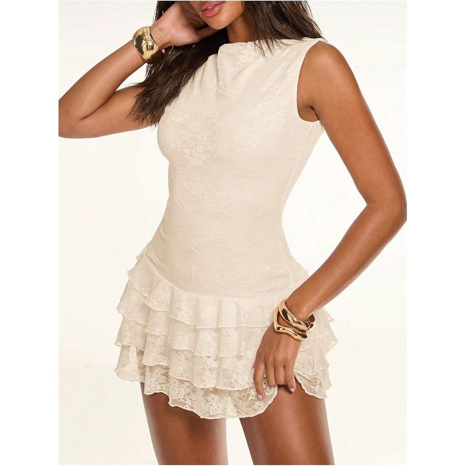 Floerns Women'S Western Tank Dress Sleeveless Lace Layered Hem Cowboy Music Festival Mini Dresses Without Belt