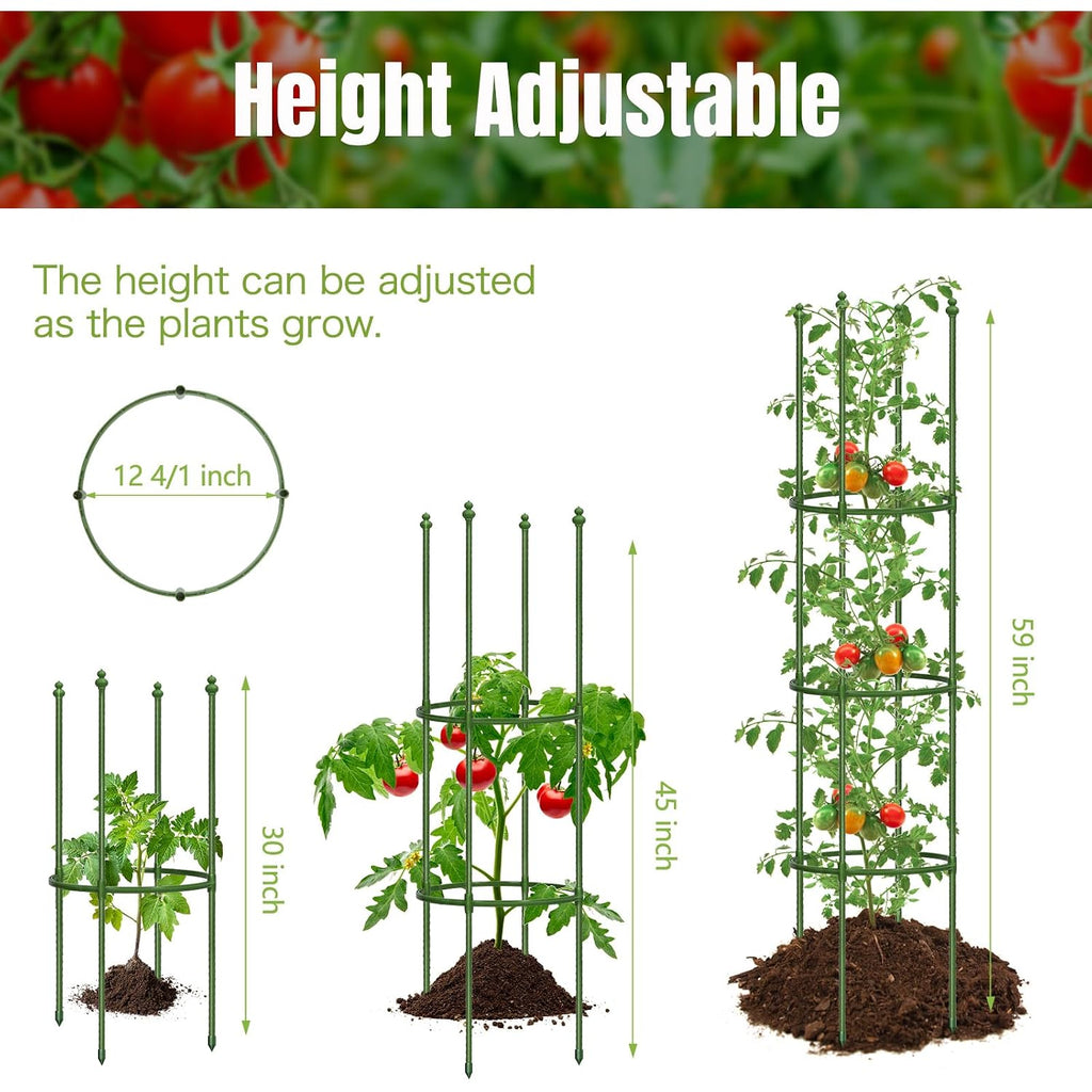 2 Pack Up To 59 Inch Height Adjustable Tomato Cages For Garden | Heavy Duty, Rust-Resistant Trellis, Adjustable Height For Climbing Vegetables & Flowers, Supports Tomatoes,Cucumbers,Peonies