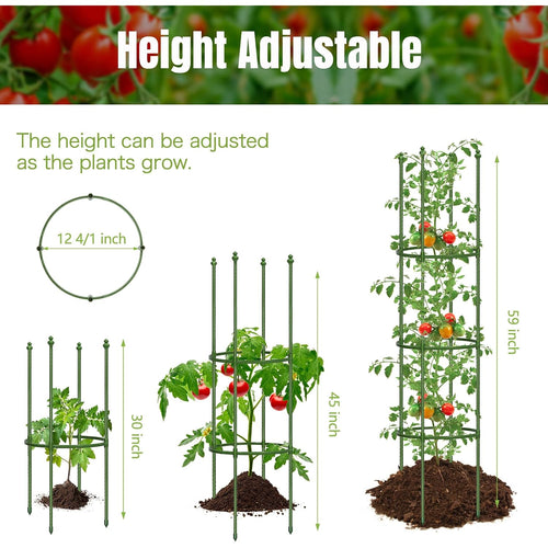 2 Pack Up To 59 Inch Height Adjustable Tomato Cages For Garden | Heavy Duty, Rust-Resistant Trellis, Adjustable Height For Climbing Vegetables & Flowers, Supports Tomatoes,Cucumbers,Peonies