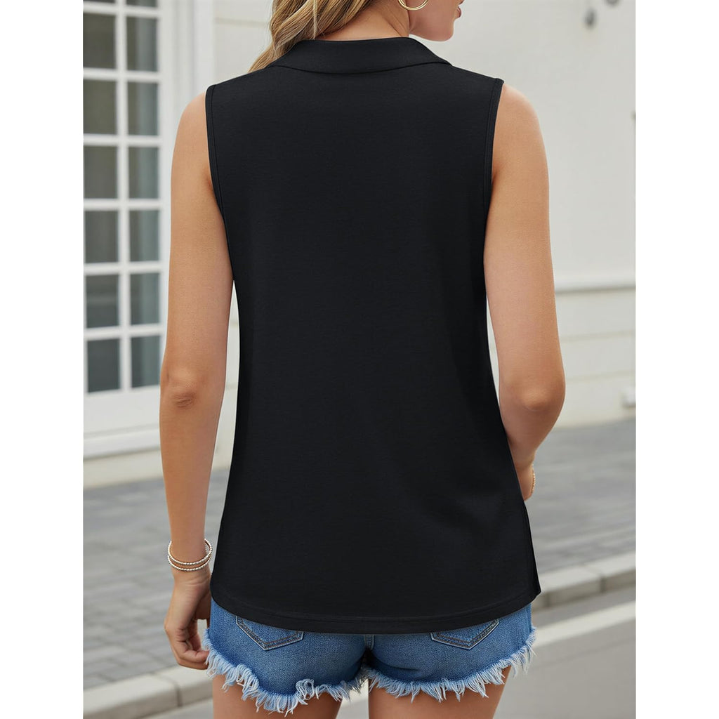 Women's Sleeveless Polo Shirts V Neck Collared Tank Tops Golf Office Business Casual Summer Tops