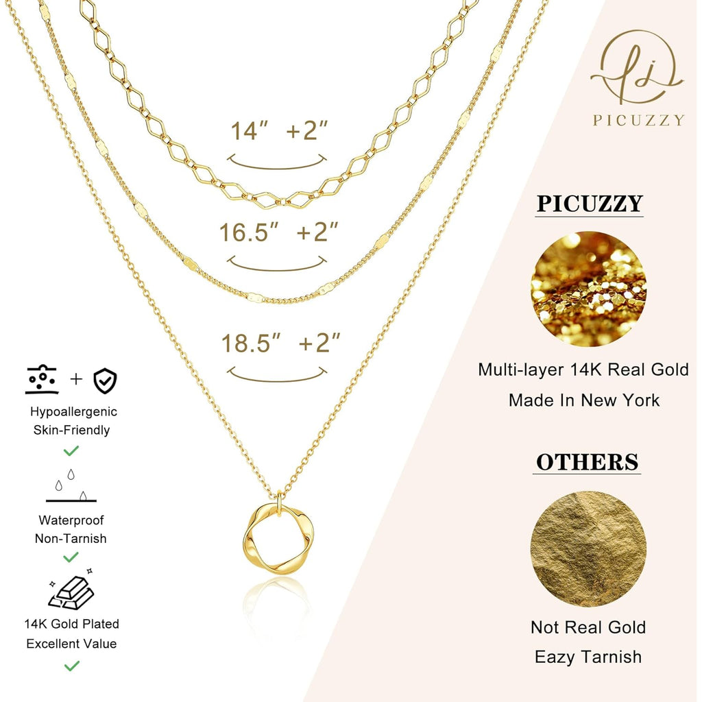 14K Gold Plated Layered Necklaces for Women Trendy, Stackable Dainty Gold Plated Chain Necklace Layering Beach Cute Fashion Pendant Choker Necklaces Jewelry Set Gifts for Women