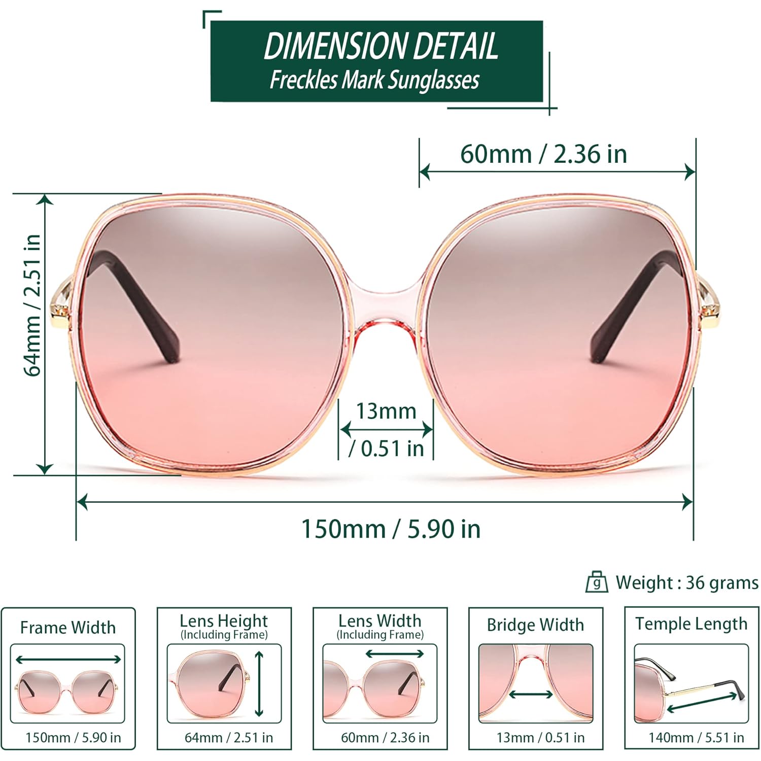Freckles Mark 70s Super Oversize Square Sunglasses for Women Vintage Rectangular Plastic Frame