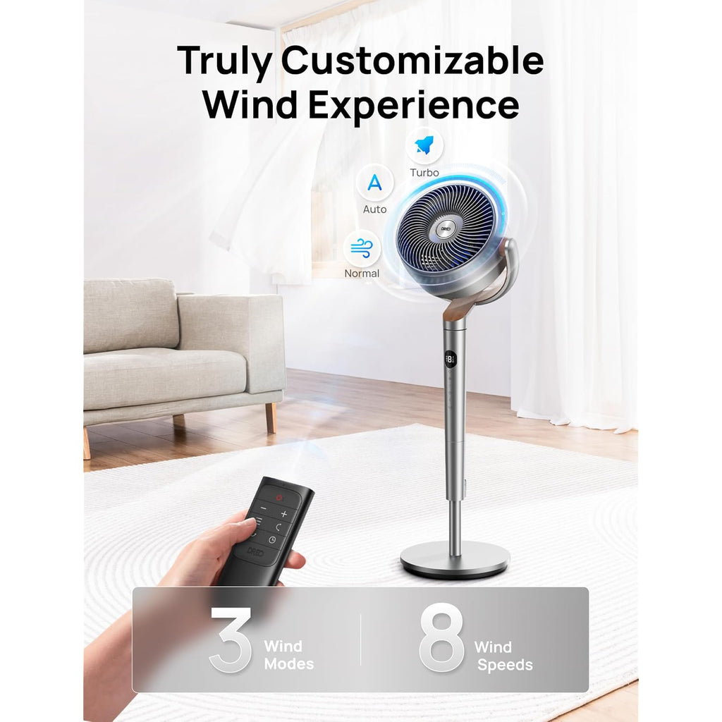 Dreo Fan For Bedroom, 120°+120°Omni-Directional Oscillating Fan, 90Ft, Dc Motor, 20 Db Quiet Standing Pedestal Fans, 8 Speeds, 3 Modes Circulator With Remote, 35-40" Adjustable Height, 8H Timer