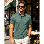 Mens Short Sleeve Polo Shirts Collared Business Casual Polo T Shirts With Pocket