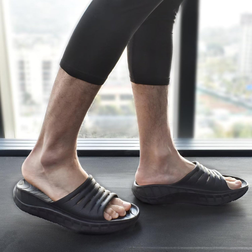 Kuailu Mens Recovery Sandals Orthotic Arch Support Open Toe Sport Slides Thick Cushion Orthopedic Plantar Fasciitis Slip On Wide Width Summer Pool Beach Waterproof