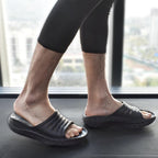 Kuailu Mens Recovery Sandals Orthotic Arch Support Open Toe Sport Slides Thick Cushion Orthopedic Plantar Fasciitis Slip On Wide Width Summer Pool Beach Waterproof