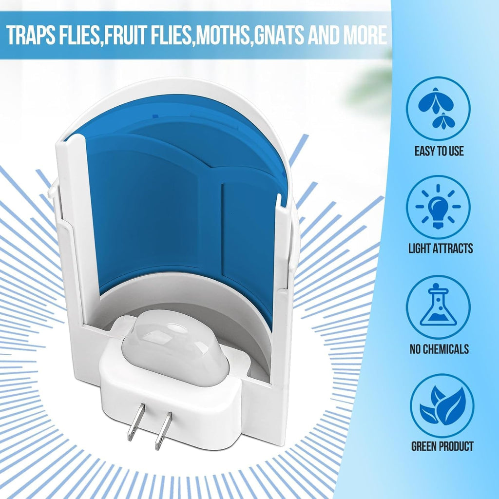 Blue Uv Light Flying Insect Trap, Plug-In Bug Catcher With 4 Sticky Refills For 100+ Days, Fly Catcher For Flies, Fruit Flies, Gnats, Moths, Silent For Home