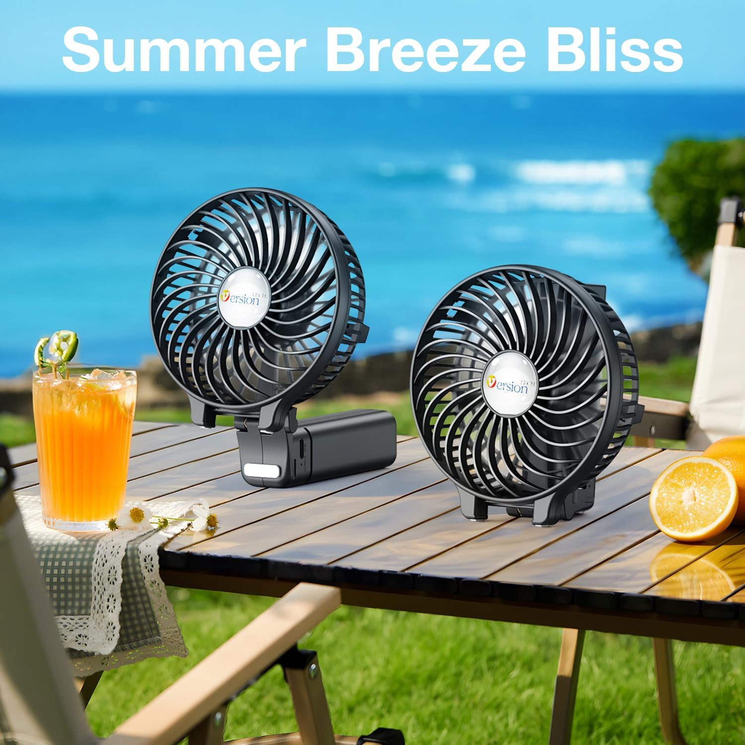 Versiontech. Portable Handheld Fan, Powerful+Durable+180° Foldable, Mini Hand Fans With Usb Rechargeable Battery Operated Cooling Accessories For Personal Use, Travel, Office Black