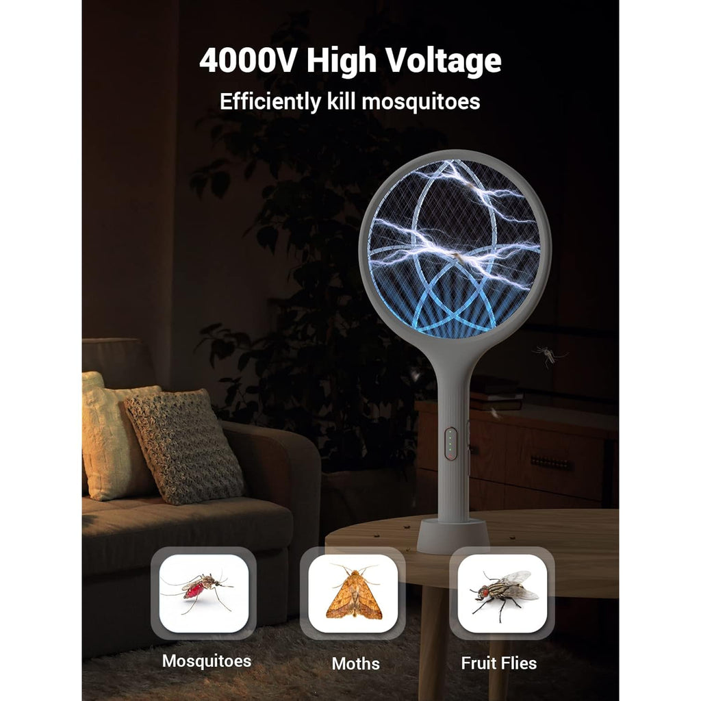 Yissvic Electric Fly Swatter 4000V Bug Zapper Racket Dual Mode (2, White) | Auto Manual Mode, Purple Attractant Light, Rechargeable, Indoor & Outdoor Home Camping Yard Use