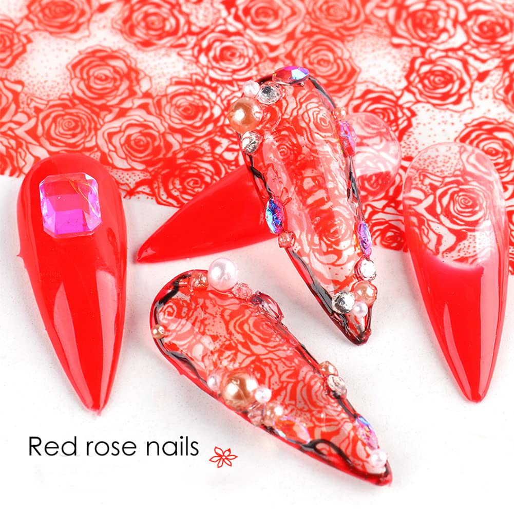 Lace Flower Nail Foil Transfer Stickers Nail Art Supplies, 10 Flowers Patterns Nail Foils Designs Western Floral Nail Art Decals for Acrylic Nails Polish Supplies DIY Fingernail Charms Decorations