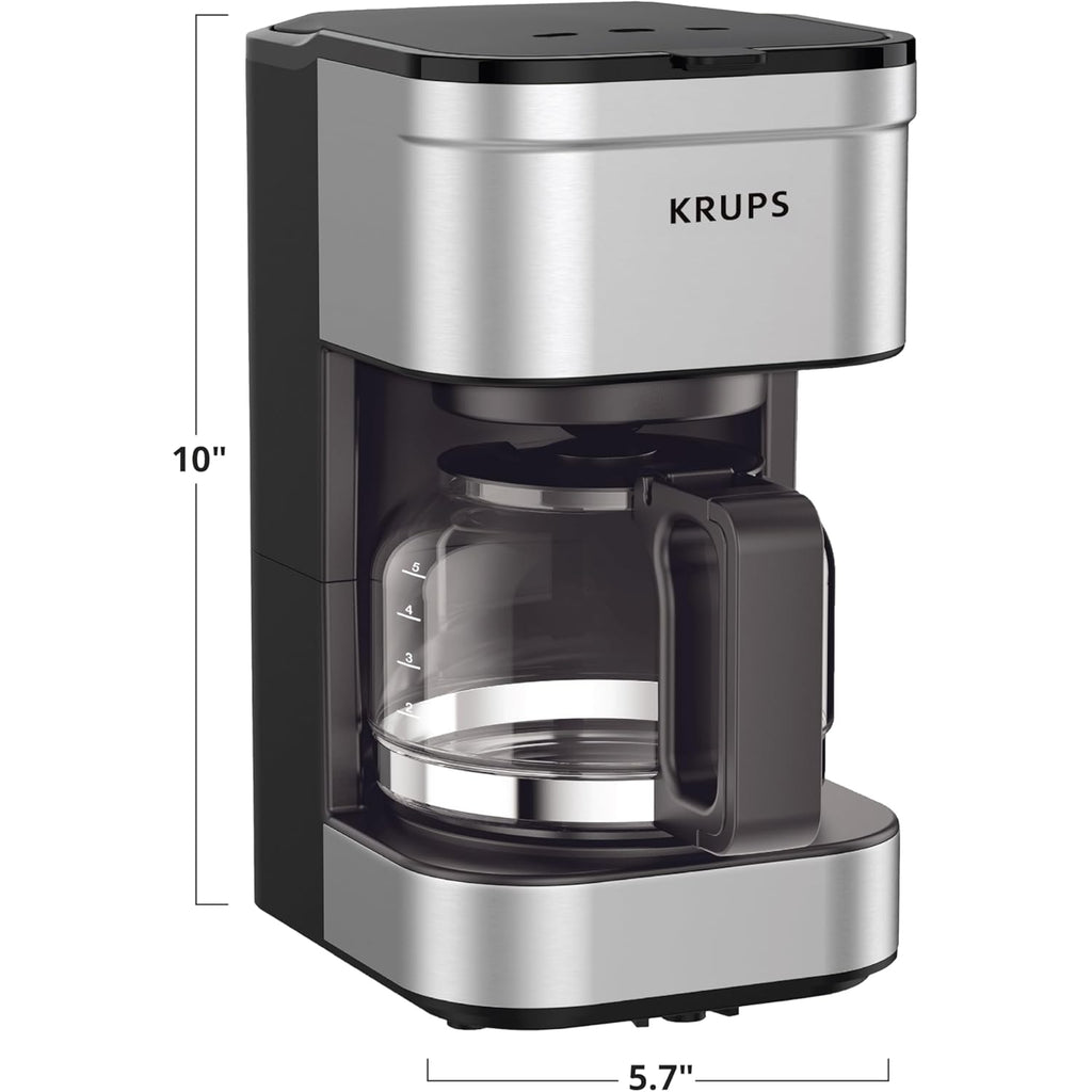 KRUPS Simply Brew Compact 5 Cup Coffee Maker: Stainless Steel Design, Pause & Brew, Keep Warm, Reusable Filter, Drip-Free Carafe