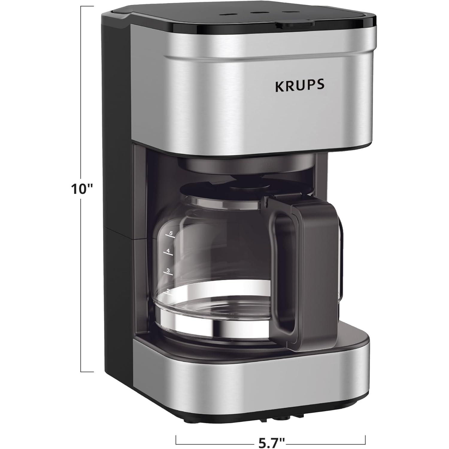 KRUPS Simply Brew Compact 5 Cup Coffee Maker: Stainless Steel Design, Pause & Brew, Keep Warm, Reusable Filter, Drip-Free Carafe