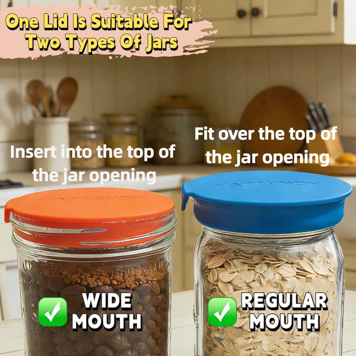 Original Creator-4 Pack Silicone Mason Jar Lids For Ball, Kerr And More,Fit Regular Mouth & Wide Mouth Storage Caps For Mason/Canning Jars,Leak-Proof,Dishwasher Safe(Single-Color)