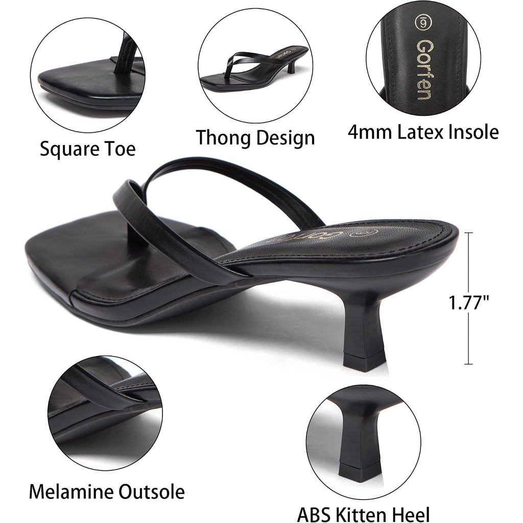Women'S Kitten Heel Sandals Square Toe Slip On Flip Flop Heels 2 Inch Thong Sandals Party Dress Heeled Sandals