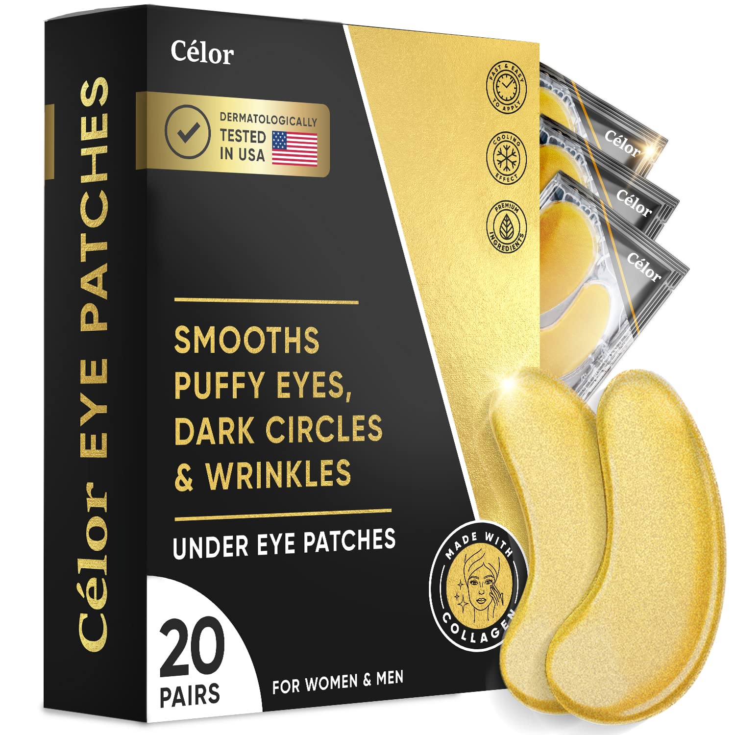 Under Eye Patches (20 Pairs) - Eye Patches For Puffy Eyes And Dark Circles - Under Eye Mask For Beauty & Personal Care - Under Eye Mask Amino Acid & Collagen For Dark Circles And Puffiness By Celor