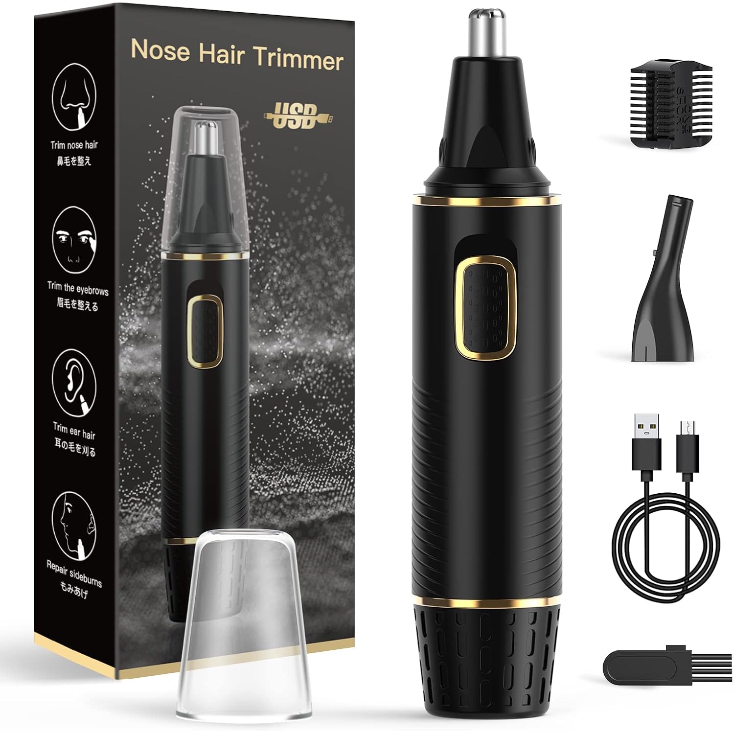 XOOMRSCP Nose Hair Trimmers for Men，Rechargeable Hair Trimmer 2 in 1 Painless Multifunctional Ear and Nose Hair Trimmer with IPX7 Waterproof Dual Edge Blades (Black)