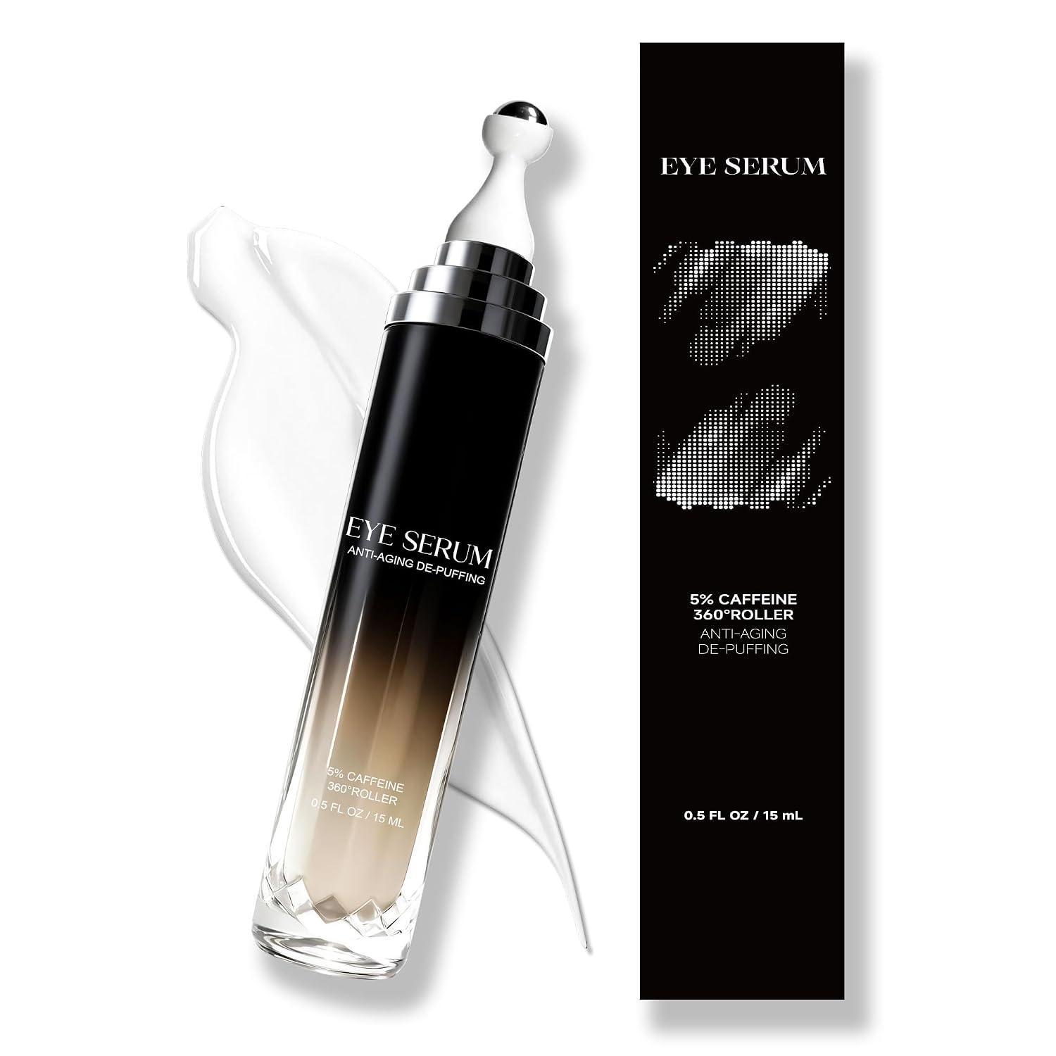 Eye Cream With 360° Roller, Anti-Aging Wrinkle Wrinkle, Caffeine Eye Serum Diminishes Dark Circles & Puffiness, Retinol Peptide Formula, 0.5 Fluid Ounce