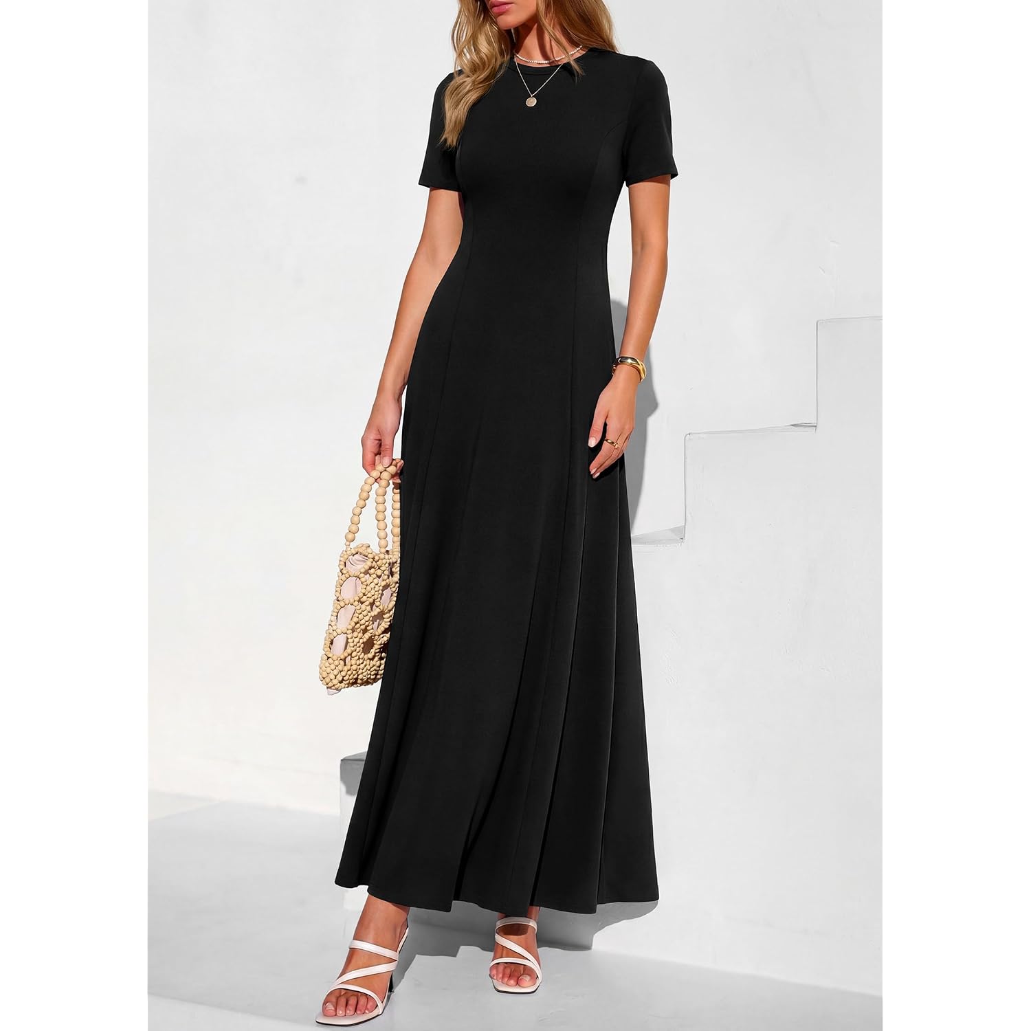 Kirundo Short Sleeve Formal Wedding Guest Dresses For Women, 2026 Summer Pleated Long Flowy Maxi Dress, Two Pockets, A Line