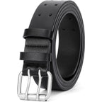Jasgood Men Double Prong Pu Leather Belt Casual Work Heavy Duty Belt Double Grommet Holes Belt For Jeans