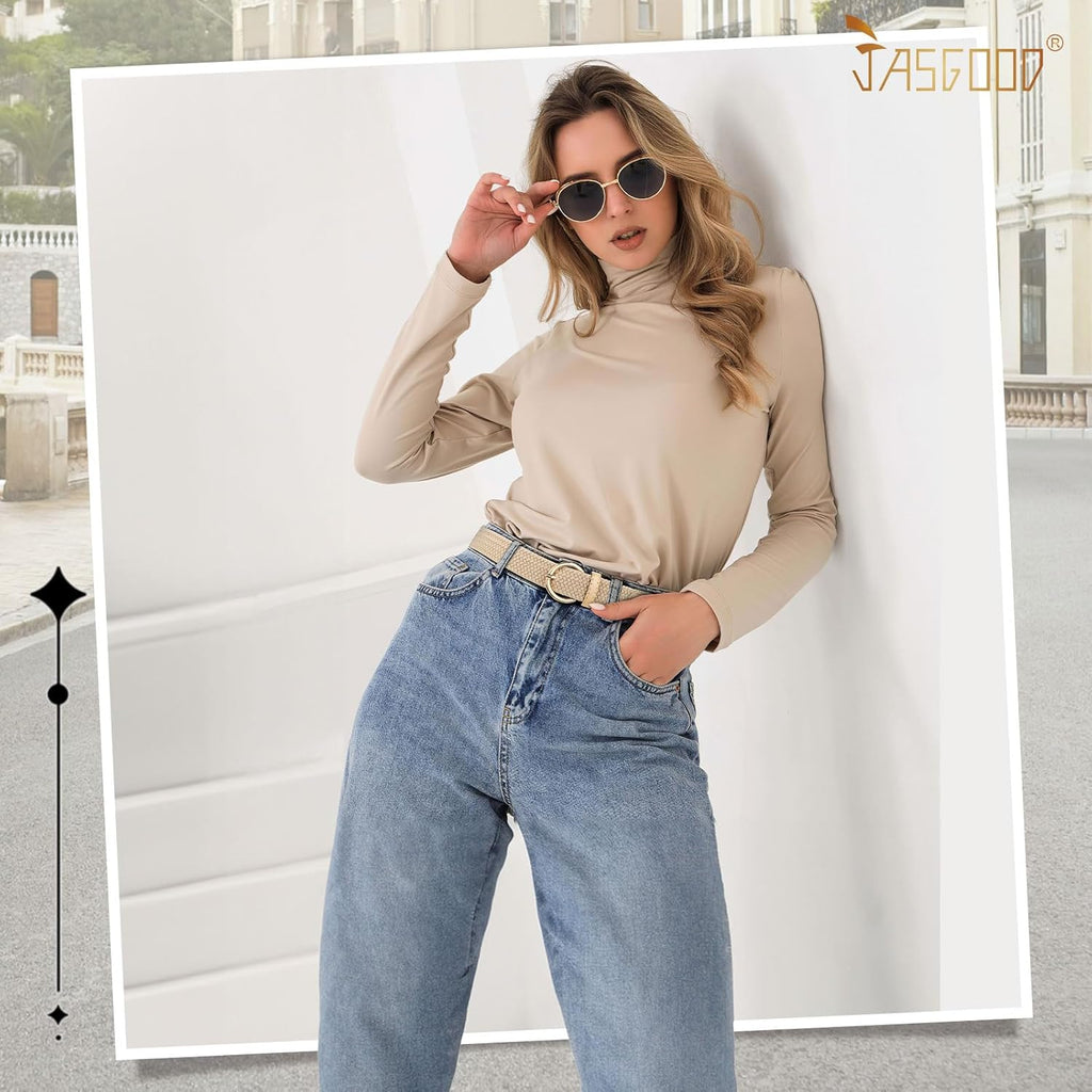 JASGOOD Women Men Braided Woven Elastic Stretch Waist Belt Golf Canvas Fabric Casual Belt for Jeans Pants