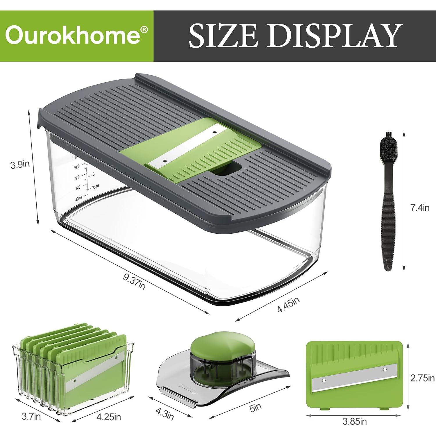 Ourokhome Mandolin Slicer For Kitchen Food, Hand Safe Vegetable Shredder With 6 Mandoline Blades, Veggie Waffle Cutter For Potato, Carrot, Zucchini, Onion, Essential Kitchen Gadgets (6 In 1, Gray)