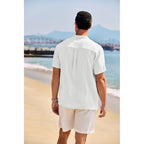 Coofandy Men'S Casual Henley Shirt Band Collar Short Sleeve Shirt Summer Beach Hippie T-Shirt