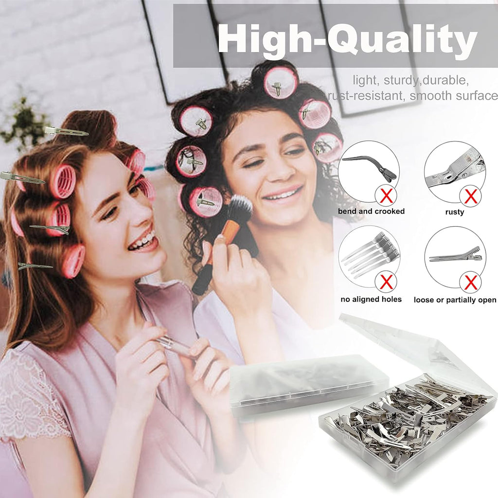 60Pcs Metal Styling Duck Billed Hair Clips, Silver Alligator Roller Clips For Women'S Long Hair Styling Sectioning And Pin Curls, Bow Diy, With Case
