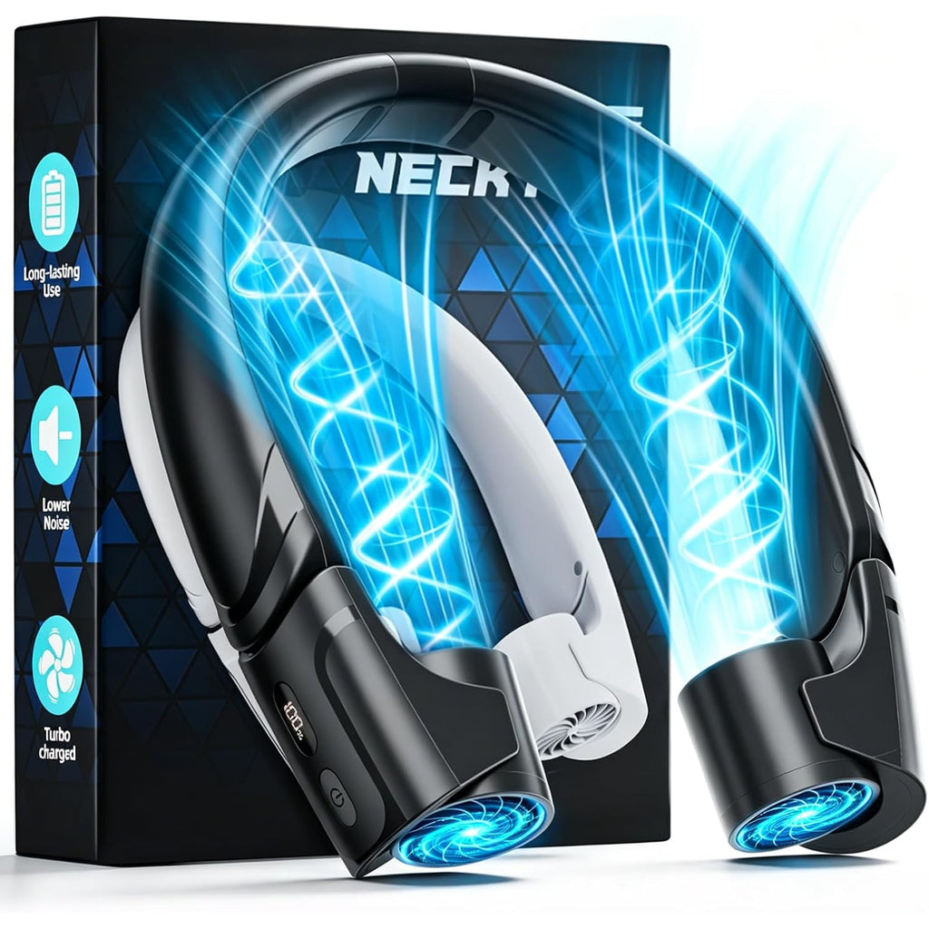 Mavax Chillgo Portable Neck Fan - 8000Mah Personal Wearable Fan, 9000 Rpm Direct-Flow 4X Powerful 360° Airflow Cooling Fan, Max 16H, 4 Speeds, Led Display, Great Gifts For Men Women - 5Th Gen Black