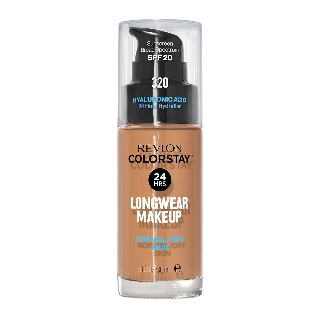 Revlon Liquid Foundation, Colorstay Face Makeup For Normal & Dry Skin, Spf 20, Longwear Medium-Full Coverage With Natural Finish, 320 True Beige, 1 Fl Oz