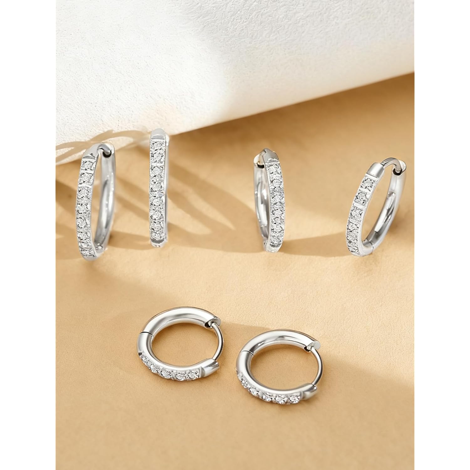 316L Surgical Steel Huggie Hoop Earrings,Dainty Pave Cubic Zirconia Cartilage Tiny Earring for Sensitive Ears Hypoallergenic Lightweight for Women Men