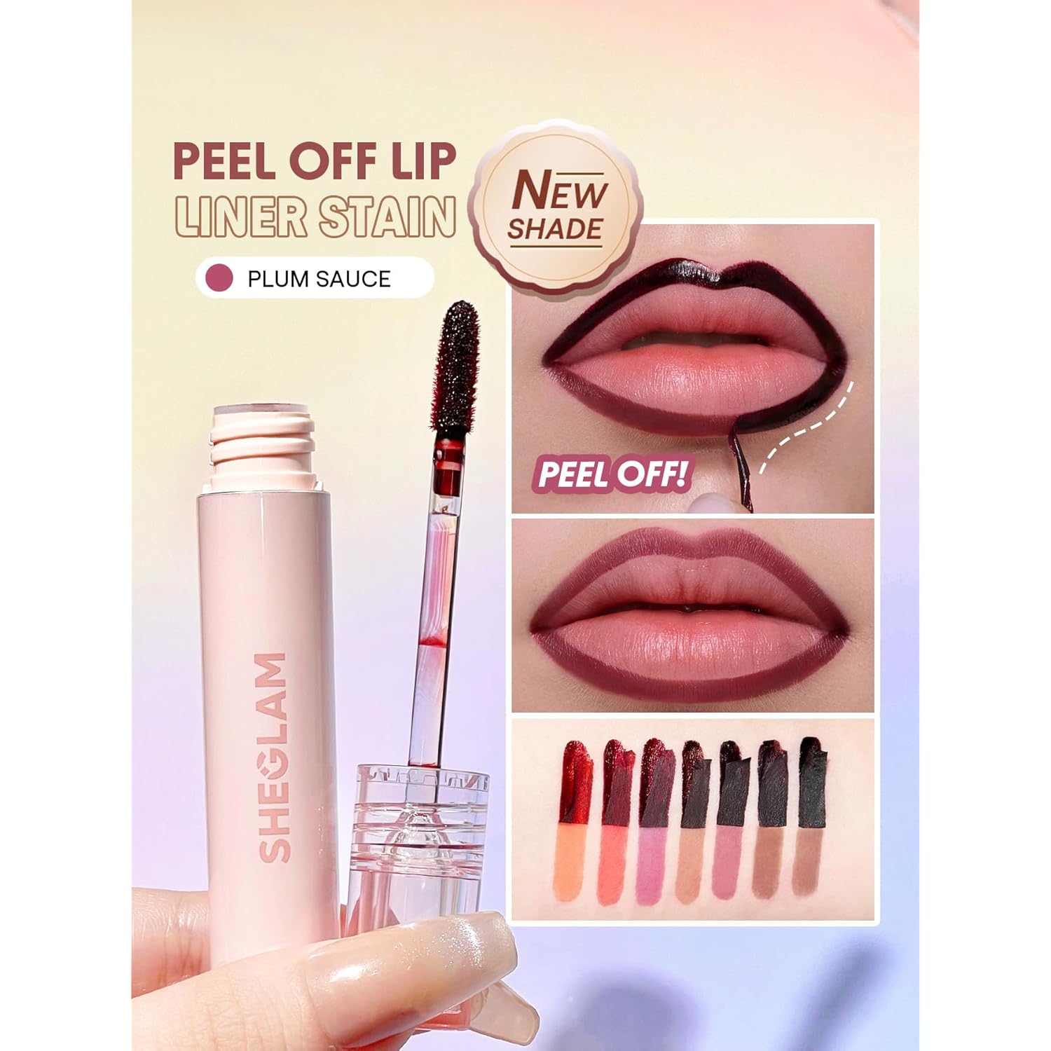 SHEGLAM Fall In Line Peel Off Lip Liner Stain Long Lasting Transfer-proof Nude Lip Tint-Plum Sauce