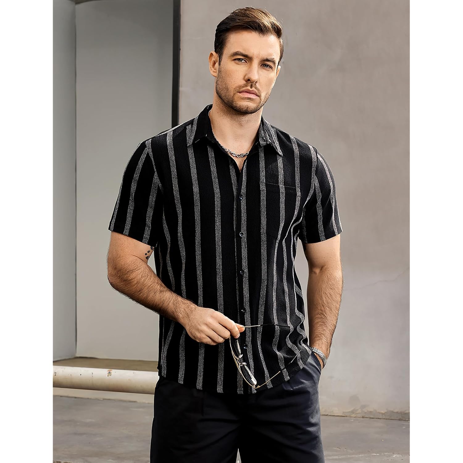 Vatpave Mens Summer Striped Shirts Button Down Short Sleeve Vintage Beach Hawaiian Shirts With Pocket