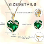 14k Gold Heart Shaped Birthstone Necklace for Women, 3.5 Carat Created Gemstone Pendant Necklaces Mother's Day Birthday Jewelry Gift for Mom Grandma Wife 18+2 Inch