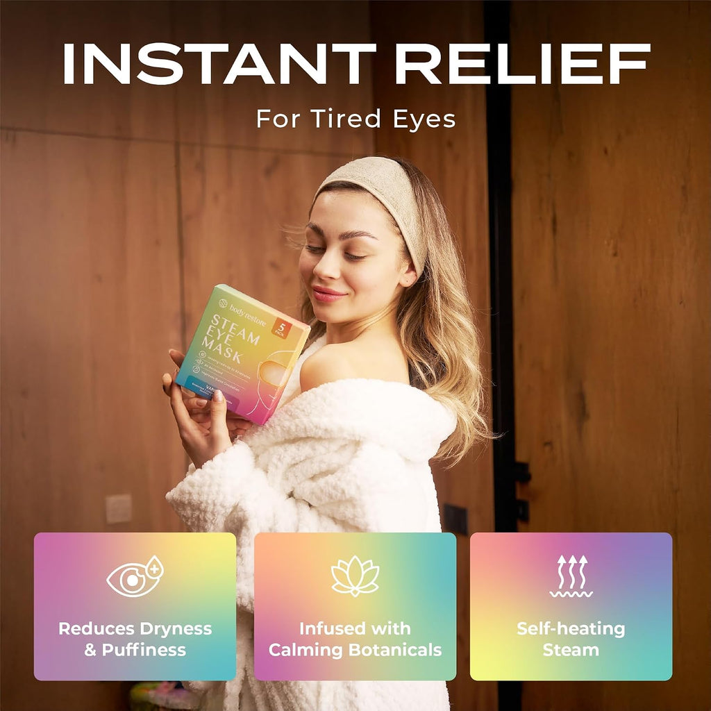 Body Restore Heated Eye Mask For Dry Eyes 5 Pack – Fathers Day Gift For Dad, Birthday Gifts For Women And Men, Self Heating Warm Compress, Relaxation – Variety